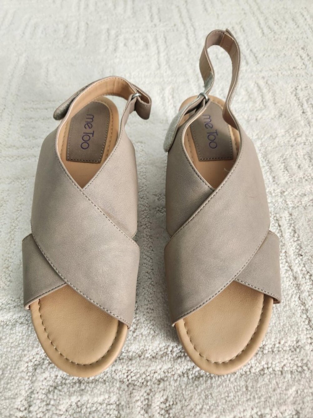 me too Taupe Crossband Wedge Slingbacks